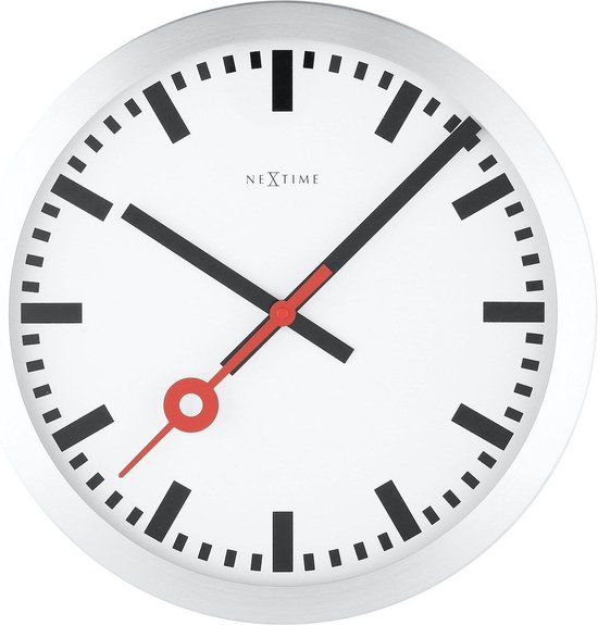 NeXtime Station Wandklok - 19cm - Wit Aluminium - Stil Uurwerk