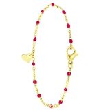 Lucardi Dames Armband graveer hart fuchsia emaille - Staal - Armband - Cadeau - 19 cm - Goudkleurig