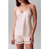 Calvin Klein Satin Cami W Piping Top Dotted Logo Pinstripe Ivoire Taille : S