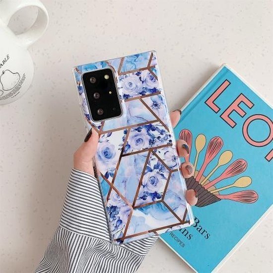 Voor Samsung Galaxy A51 5G Galvaniserend stikpatroon Zachte TPU beschermhoes (stiksels blauwe bloemen)