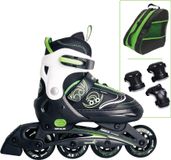 Muwumi patins à roulettes pour enfants, réglables, taille 33-36, roulements ABEC 5, roues de 70 x 22 mm, certifié GS, vert, avec kit de protection et sac