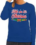 Bellatio Decorations Take Me Its Christmas Foute kersttrui / sweater voor dames - blauw - M