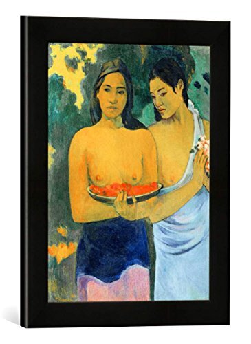 kunst für alle Paul Gauguin Ingelijste afbeelding met twee tahitierines, kunstdruk in hoogwaardige handgemaakte fotolijsten, 30 x 40 cm, mat zwart