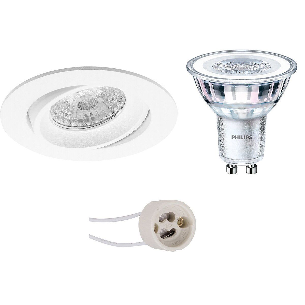 BES LED LED Spot Set - Pragmi Delton Pro - GU10 - Inbouw Rond - Mat Wit - Kantelbaar - Ø82mm - Philips CorePro 3.5W - Warm Wit