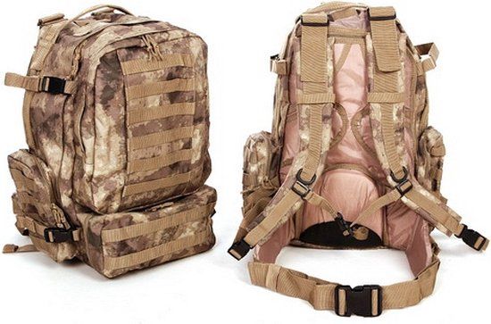 Fun & Feest party gadgets Camouflage Assault Rugzak - 60 Liter - Bruin - Volwassenen - Toploader - Regenhoes