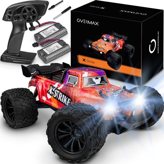 Overmax Strike X-Strike - RC Auto 4x4 Terreinwagen 1:16 - Snelheid tot 30 km/u - Bereik 100m - LED Verlichting - 2 Batterijen - Offroad Grote Wielen - Trimmer & Versterkte Constructie
