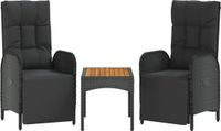 vidaXL Tuinstoelen 2 stuks verstelbaar met tafel poly rattan zwart