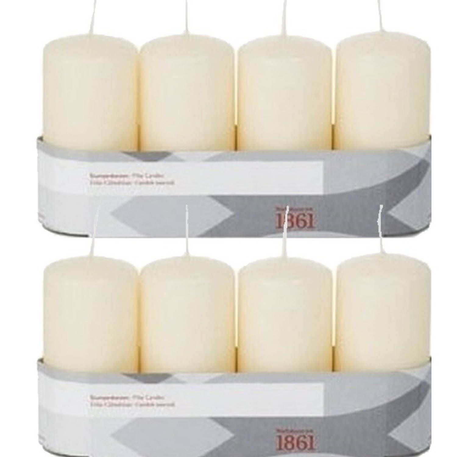 Trend Candles 8x Cremewitte cilinderkaarsen/stompkaarsen 5 x 10 cm - Geurloos