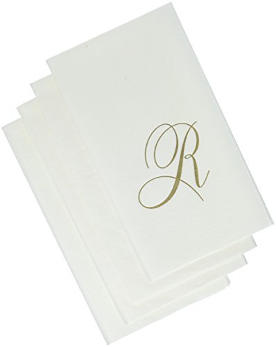 Caspari Monogram papieren handdoeken, met initiaal R, White Pearl, 24 stuks