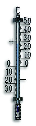 TFA Analoge buitenthermometer, 12.5001.01_SB, van metaal, weerbestendig, buitentemperatuurregeling, 27,5 cm hoog, zwart