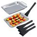 Ensemble de poêles à griller, 6 pièces - Poêles en acier inoxydable - Grattoir en plastique - Accessoires de barbecue - Poêle de service avec poignée - Convient aux aliments - Poêles à griller