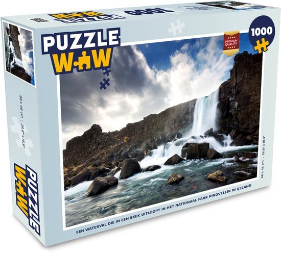 MuchoWow Puzzel Een waterval die in een beek uitloopt in het Nationaal park Þingvellir in IJsland - Legpuzzel - Puzzel 1000 stukjes volwassenen - Sinterklaas cadeautjes - Sinterklaas voor grote kinderen