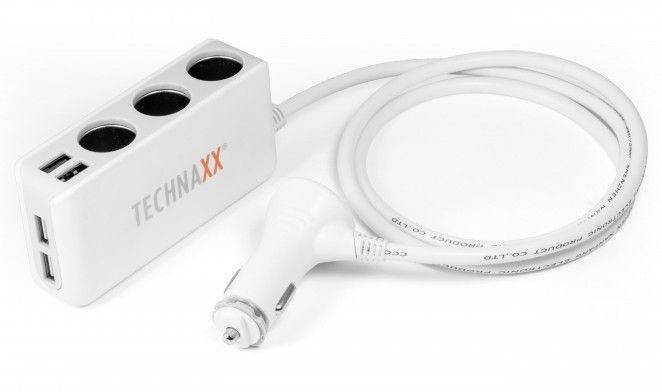 Technaxx 4592 - Autolader - Universeel - 4 USB poorten - 120 Watt - Wit/Grijs