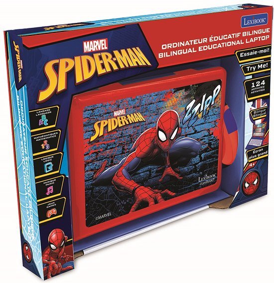 Lexibook Disney Marvel Spider-Man - Educatieve en tweetalige laptop Frans/Engels - Speelgoed voor Kind Kid (Jongens en Meisjes) 124 Activiteiten, Leer Spelletjes en Muziek-Blauw/Rood, JC598SPi1