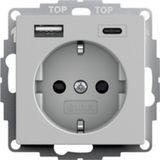 Gira Dubbele USB Type A/C Schuko Stopcontact met Veiligheid Plus - Grijs