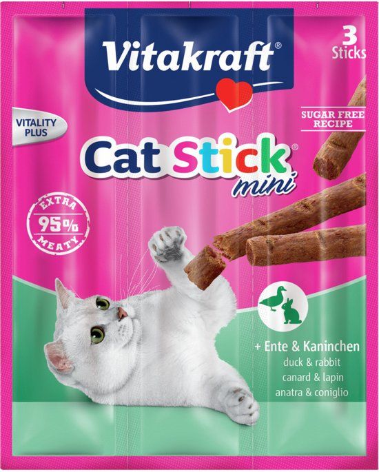 VITAKRAFT Cat-stick Mini Eend/konijn - Kattensnack - 3 St