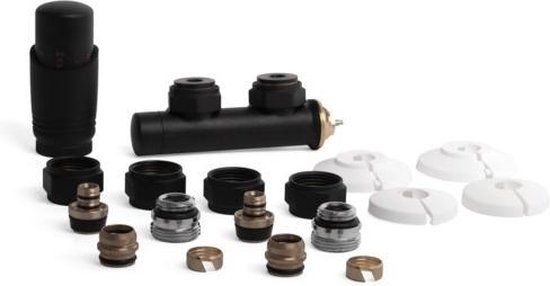 Riko universele radiator aansluitset haaks rechts mat zwart