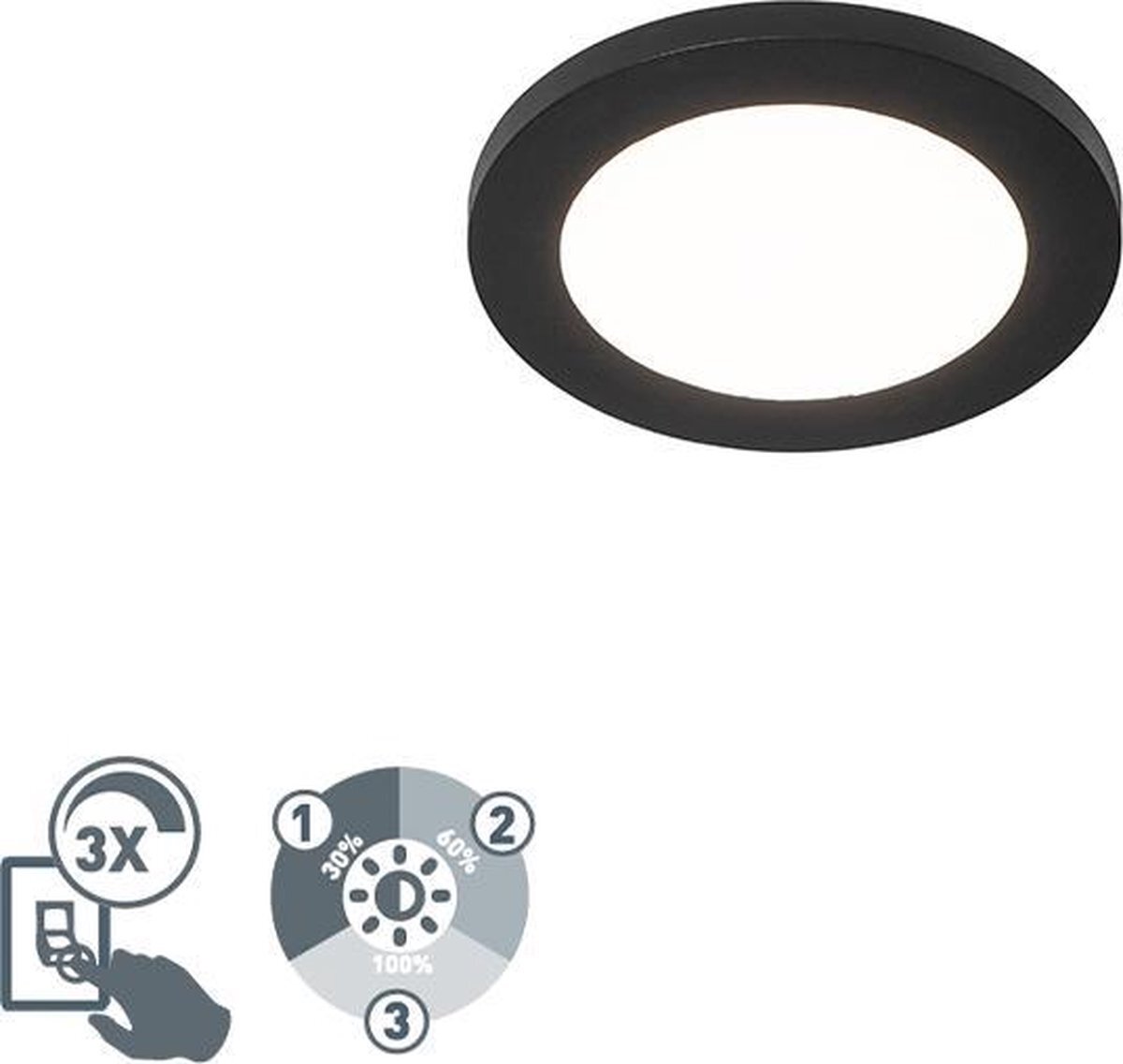 QAZQA steve - Moderne LED Dimbare Plafondlamp met Dimmer - 1 lichts - Ø 170 mm - Zwart - Woonkamer | Slaapkamer | Keuken