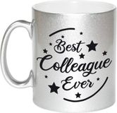 Bellatio Decorations Best colleague ever tekst koffiemok - theebeker - 330 ml - zilverkleurig - carriere switch / VUT / pensioen - bedankt cadeau collega / teamgenoot