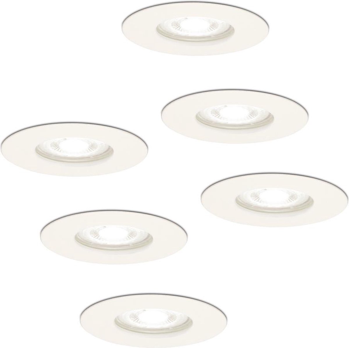 HOFTRONIC 6x Bari - Waterdichte inbouwspot - LED - Rond zaagmaat 70mm - Wit - Dimbaar - 5 Watt - 350 lumen - 230V - 6400K Daglicht wit - Verwisselbare GU10 - Plafondspots - Inbouwspot voor badkamer en buiten -