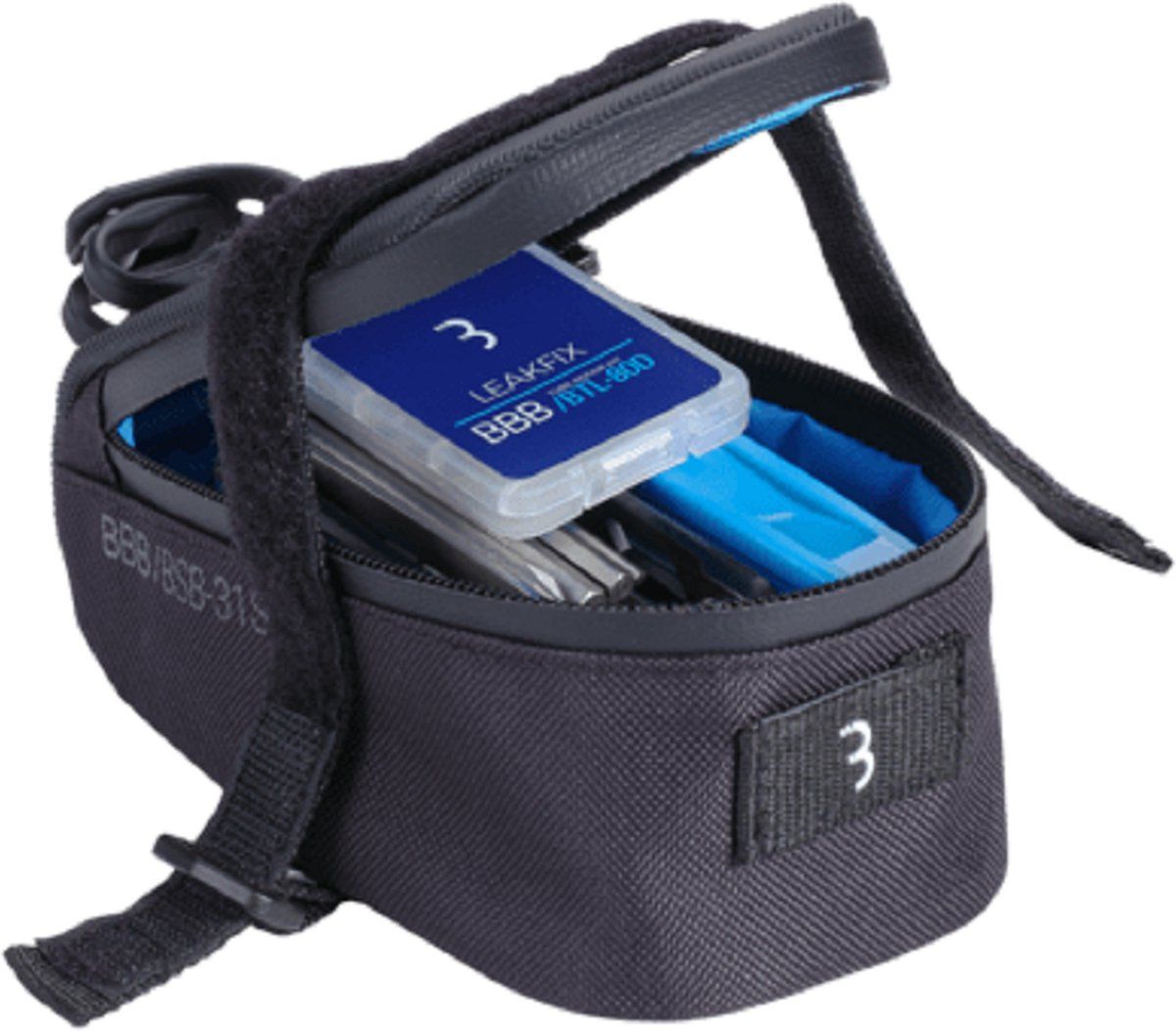 BBB Cycling Combiset Easypack Saddle Bag Bike - Road Bike Bag - With Extensive Toolkit - Black - Size S - BSB-56