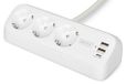 DIGITUS 3-weg bureaucontactdoos, wit 3x stopcontact, 2x USB-A, 1xUSB-C, 3680W, 12W, 30W, 1,5m
