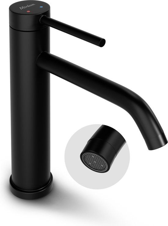 Mirlux Wastafel Kraan Zwart - Wastafel Mengkraan Badkamer - Fonteinkraan / WC Kraan - Koudwaterkraan & Warmwaterkraan