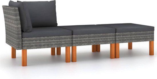 vidaXL 3-delige Loungeset poly rattan en massief eucalyptushout
