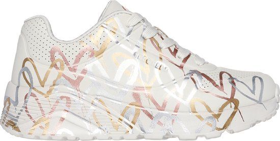 Skechers Uno Lite - Metallic Love Meisjes Sneakers - Crème/Multicolour - Maat 33