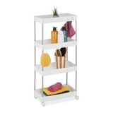 Relaxdays keukentrolley, 4 etages, op wielen, keuken, badkamer, opbergtrolley, 88 x 41,5 x 23,5 cm, kunststof, rvs, wit