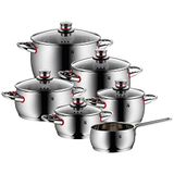 WMF Quality One 774066380 Pannenset 6-delig, 3 x kookpan hoog (16, 20, 24 cm) 2 x kookpan laag (16, 20 cm) 1 steelpan 16 cm, Glazen deksels, Cromargan® RVS 18/10, Koele handgrepen, Alle Warmtebronnen