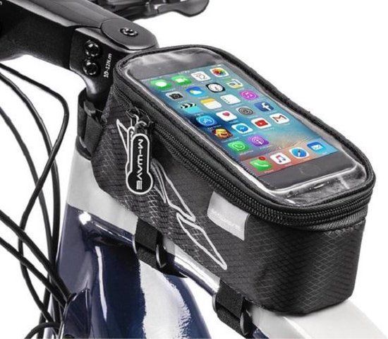 XL Touchscreen Bike Frame Bag - 0.9L - Black - Water-Resistant - Phone Holder - MTB/Road/City Bikes