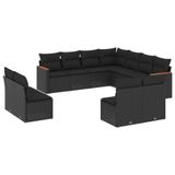 vidaXL Loungeset met kussens, zwart, polyrotan