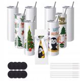 VEVOR 8-Pack Rechte Sublimatiemokken, 32oz Blanco Mokken, Roestvrijstalen Dubbelwandige Mokken met Rietje, Deksel, Borstel, Bodem, Krimpfolie, Geschenkdoos, voor Hittepers En Warmteoverdracht