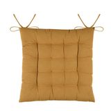 Stof Textile stoelkussens DUO - okergeel - 38 x 38 x 3.5 cm - touwtjes sluiting - zitkussens - binnen/buiten