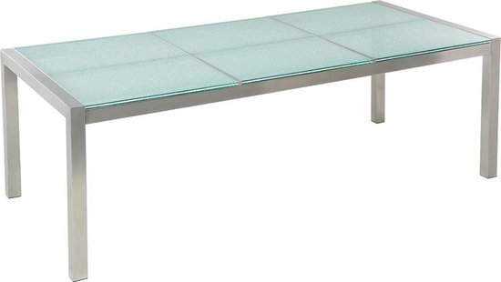 Beliani Tuintafel glas/RVS driedelig tafelblad 220 x 100 cm GROSSETO