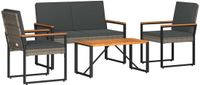 vidaXL Dining loungeset 4 zitplaatsen polyrattan grijs en donkergrijs inclusief tafel