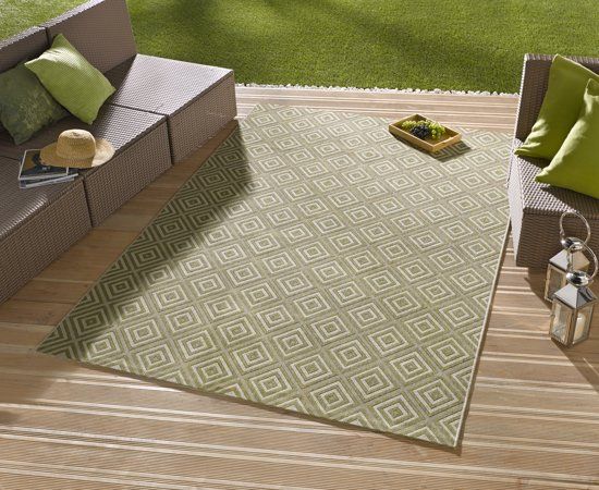 Bougari Vloerkleed - In&outdoor - Karo - Groen - 160x230cm geweven