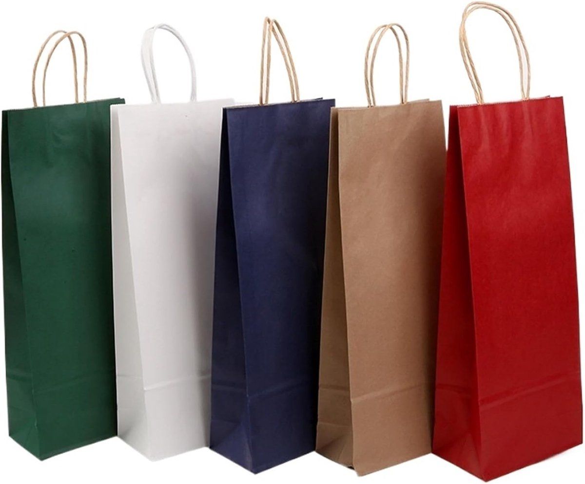 Packadi 25 x Wijntas 14+8x39cm voor 1 Fles Mix 1 rood bruin wit blauw groen