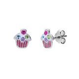 Lucardi Kinder Zilveren kinderoorknoppen cupcake - Oorbellen - 925 Zilver - Zilverkleurig