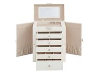 JOYFURNOS Boîte à Bijoux 6 Niveaux avec 5 Tiroirs, Grande Capacité de Rangement, avec Miroir et Serrure, Organiseur de Bijoux pour Montres, Blanc Nuage, Idée Cadeau