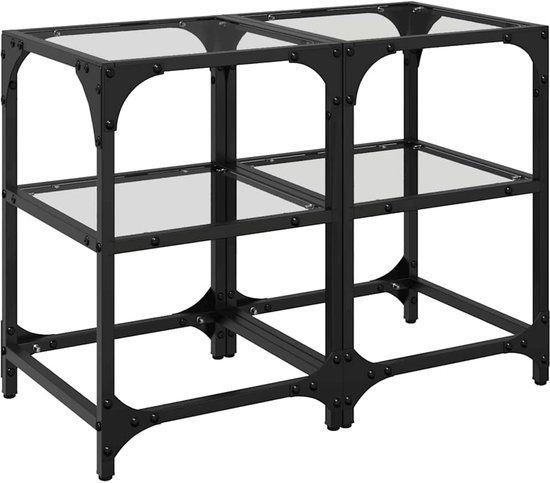vidaXL Salontafels - Set van 2 - met transparant glazen blad - 30x30x45 cm - staal