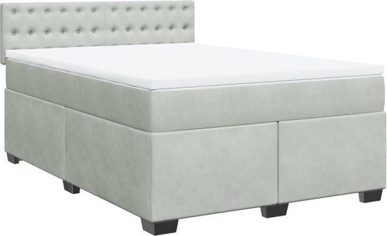 vidaXL Boxspring met matras fluweel lichtgrijs 140x200 cm