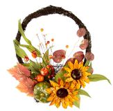 Herfstkrans van rotan voor de voordeur met zonnebloemen, bessen, pompoen, herfstbladeren, decoraties, herfst, deurkrans, deurdecoratie, herfstdecoratie voor Halloween, oogst, thuis, buiten en binnen