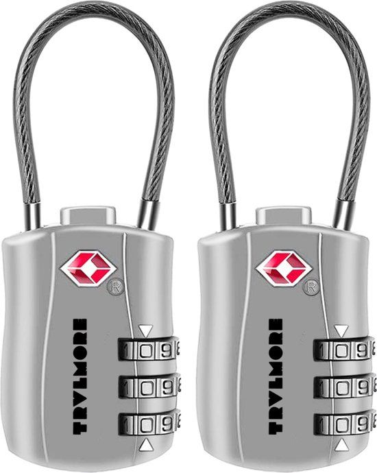 TRVLMORE Kofferslot - TSA Reisslot - Hangslot - 3 Cijferig - 2 Stuks - Cijferslot - Zilver