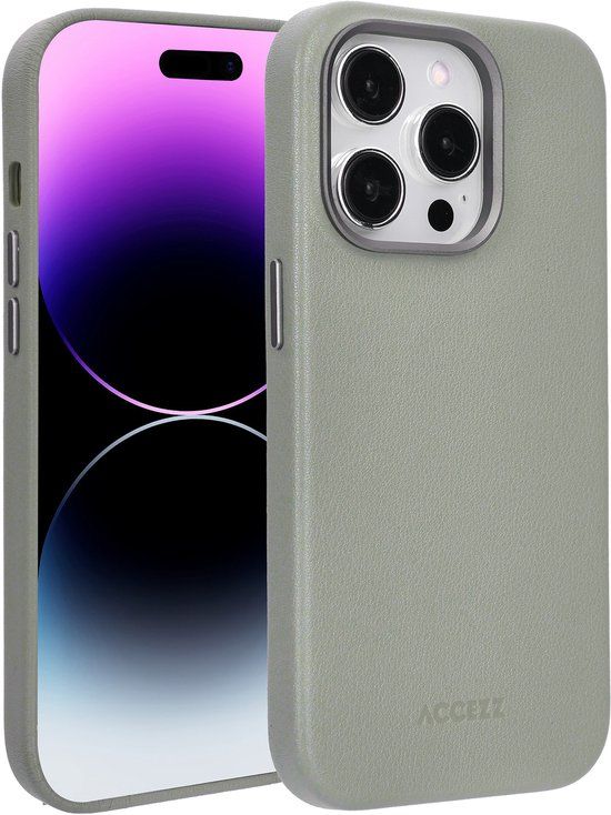 Accezz Leather Backcover Geschikt voor iPhone 14 Pro MagSafe Light Grey
