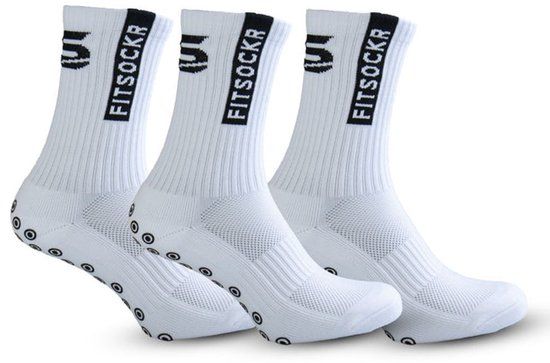 FS FitSockr Gripsocks FitSockr Gripsokken Voetbal 3 Paar - Sportsokken - Wit - Maat 44-48