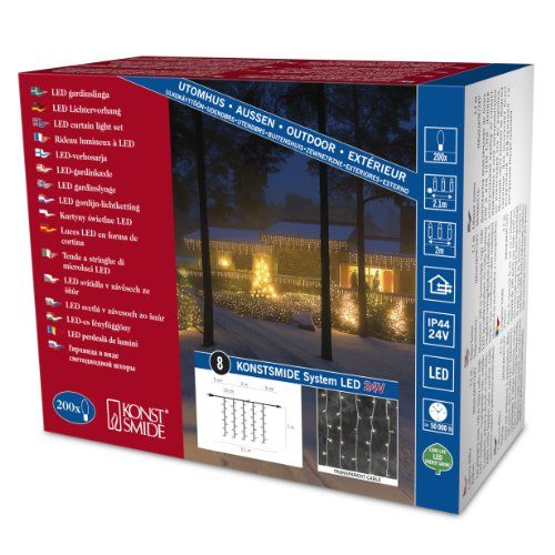 KONSTSMIDE 4624-103 LED Lichtgordijn - 200 Warm Witte LEDs - Transparante Kabel - Buiten (IP44)