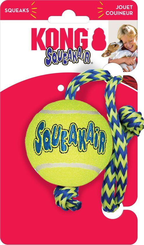 Kong Air Squeaker Bal Met Touw - M - Blauw