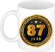 Bellatio Decorations 87 jaar thema koffiemok Medaille - jubileum - verjaardag - zwart met goud - Cadeau beker - 300 ml - keramiek - leeftijden